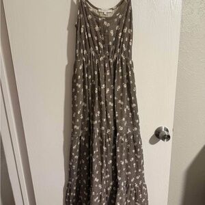 Olivaceous Brown Floral Maxi Dress